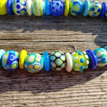 Load image into Gallery viewer, Lampwork Handmade Artisan Bead Necklace Turquoise Blues Lime Greens Kairi
